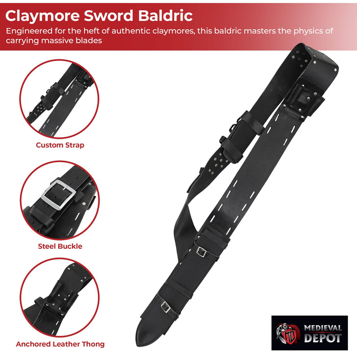 Claymore Sword Baldric - Heavy-Duty Leather Back Sling for Greatswords