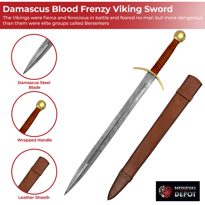 Damascus Blood Frenzy Functional Viking Sword