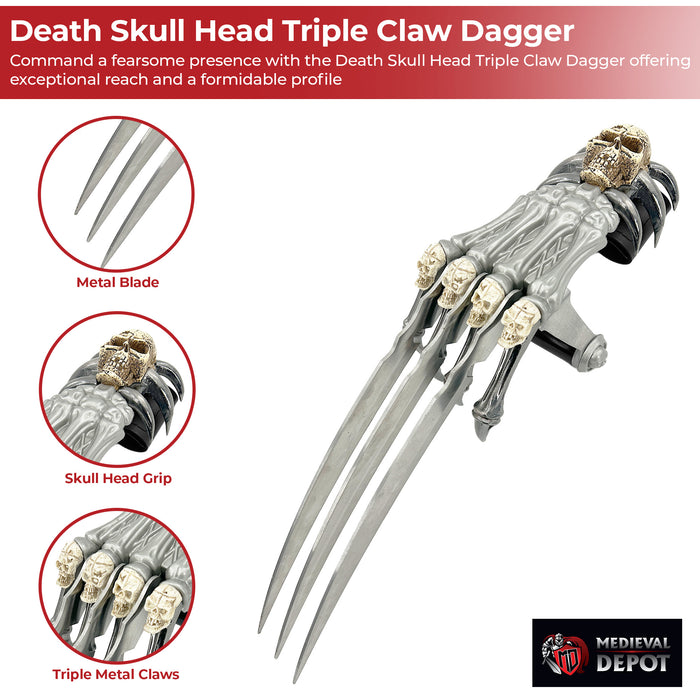 Death Skull Head Triple Claw Dagger