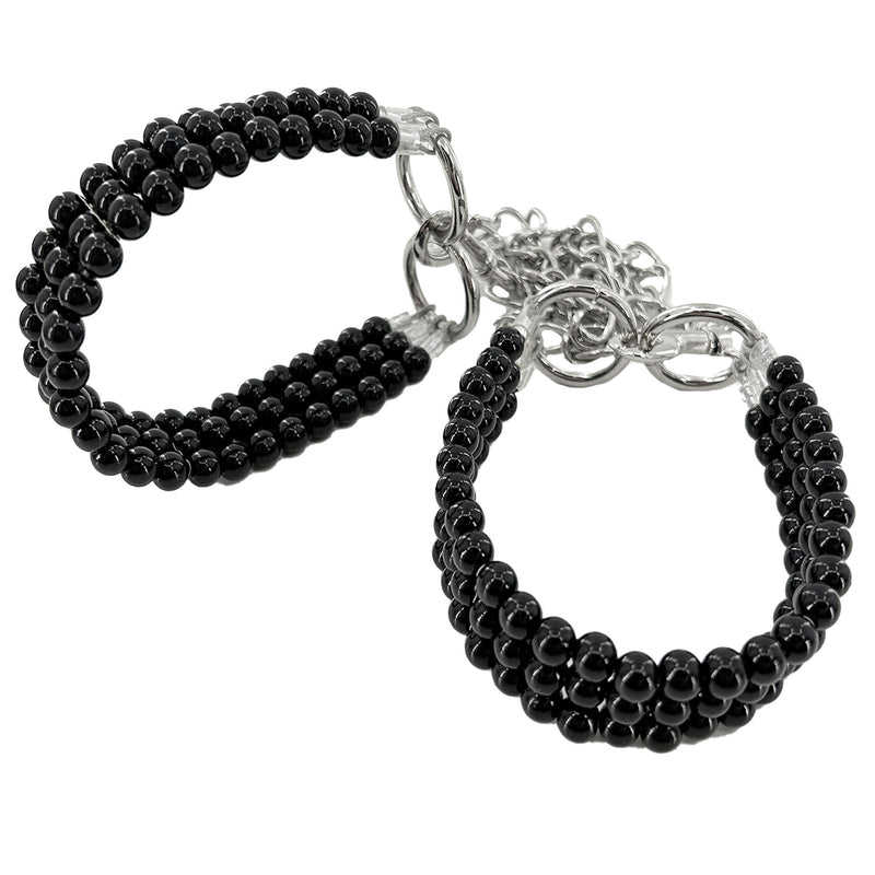 Deep Black Beaded Wrist Bondage Restraints