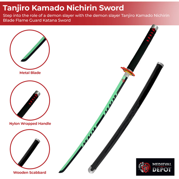 Demon slayer Tanjiro Kamado Nichrin Blade Flame Guard Katana Sword