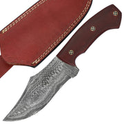 Red Leaf Damascus Hunting Knife – Full Tang, Leather Sheath 