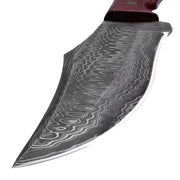 Red Leaf Damascus Hunting Knife – Full Tang, Leather Sheath 