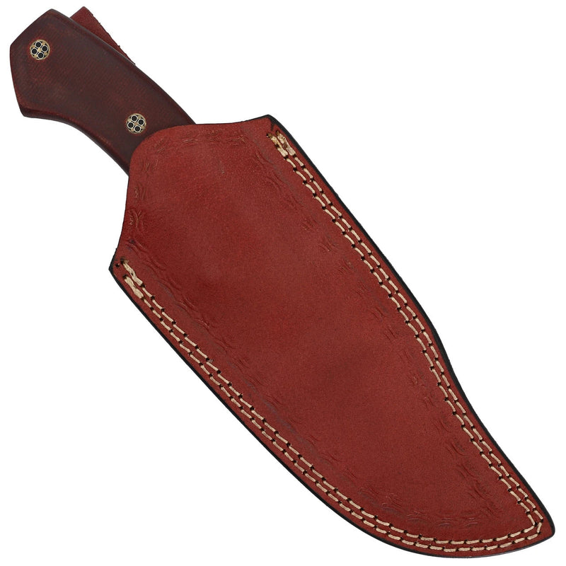 Red Leaf Damascus Hunting Knife – Full Tang, Leather Sheath 