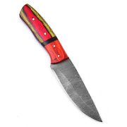 Crimson Rosella Damascus Hunting Knife – Pakka Wood Handle, Leather Sheath 