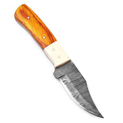 Bone Skinner Damascus Hunting Knife – Pakkawood & Camel Bone Handle, Leather Sheath