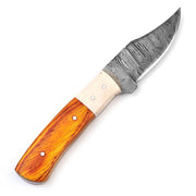 Bone Skinner Damascus Hunting Knife – Pakkawood & Camel Bone Handle, Leather Sheath