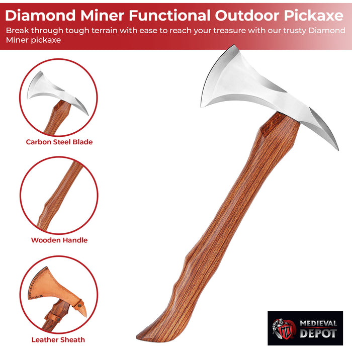 Diamond Miner High Carbon Steel Functional Outdoor Pickaxe