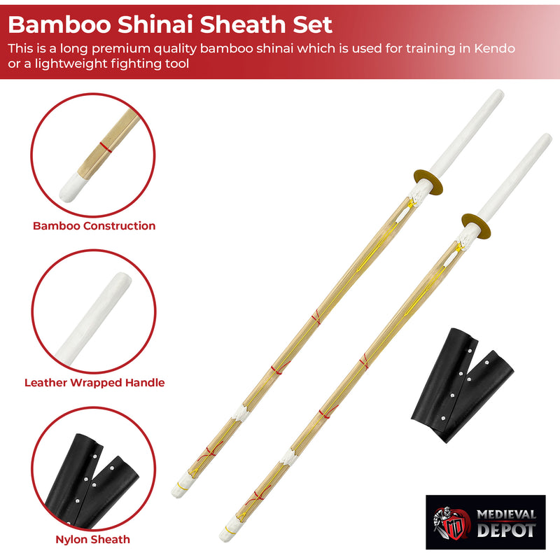 Double Training Bamboo Shinai Sword Set Sheath Combo