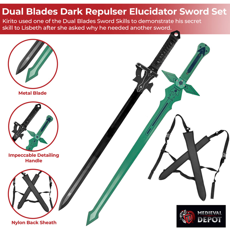 SAO Dual Blades Dark Repulser Elucidator Sword Set