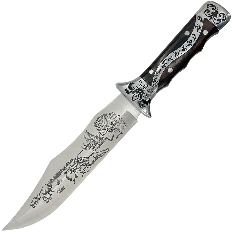 Decorative Guard Scroll Handle Engraved Fixed Blade Knife
