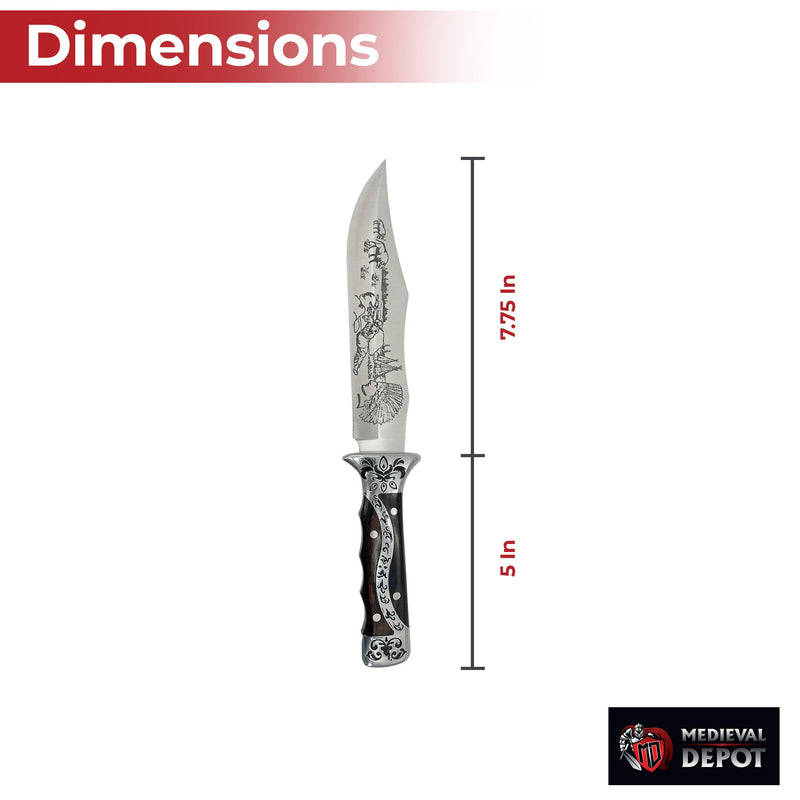 Decorative Guard Scroll Handle Engraved Fixed Blade Knife