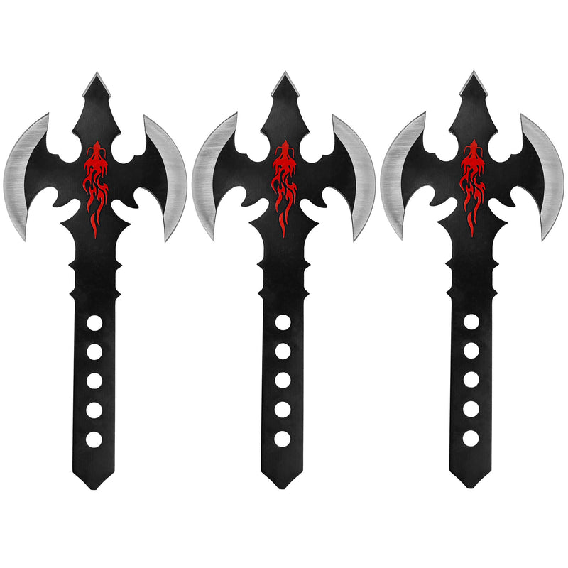 Dragon's Mighty Fury Triple-Edged Throwing Axe Set – 3-Piece with Nylon Sheaths