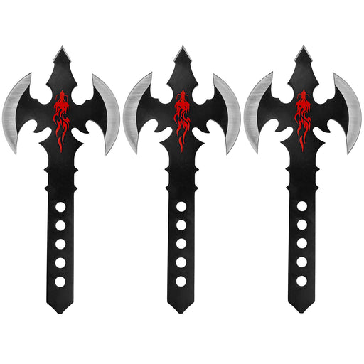 Dragon's Mighty Fury Triple-Edged Throwing Axe Set – 3-Piece with Nylon Sheaths