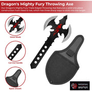 Dragon's Mighty Fury Triple-Edged Throwing Axe Set – 3-Piece with Nylon Sheaths