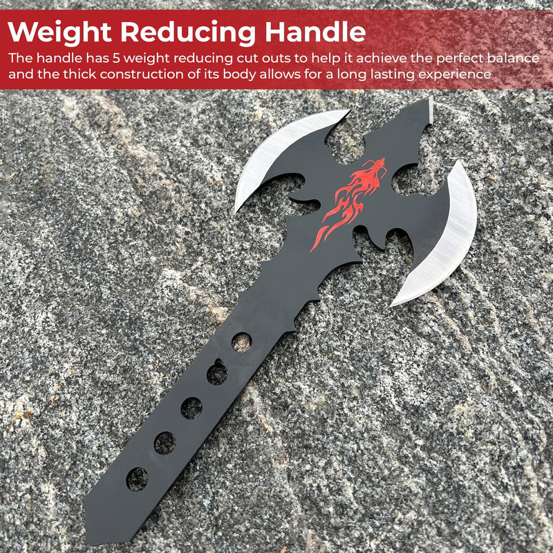 Dragon's Mighty Fury Triple-Edged Throwing Axe Set – 3-Piece with Nylon Sheaths