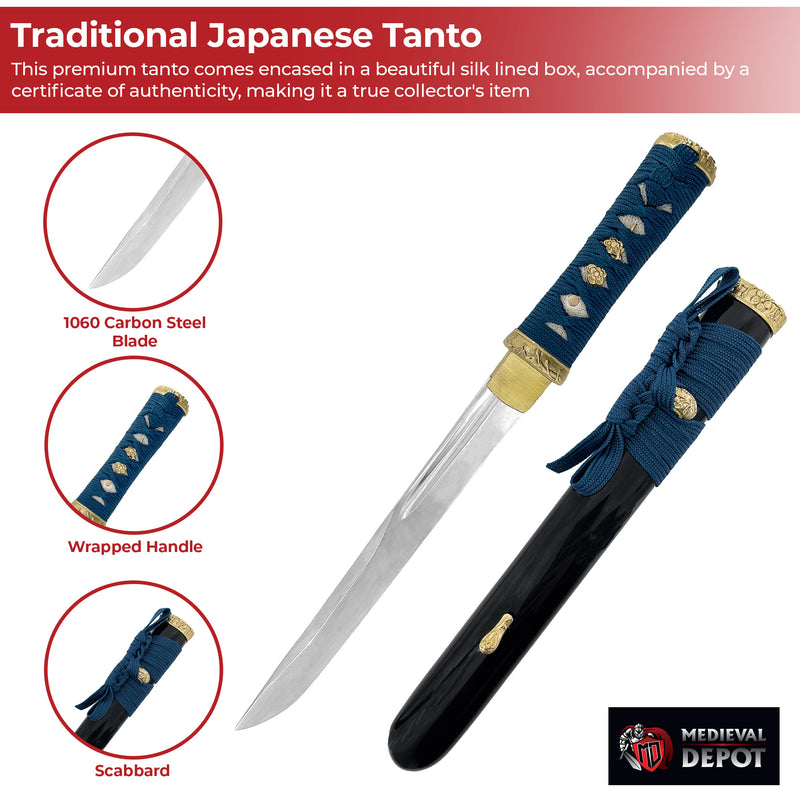 Elegant Japanese Tanto Dagger with Gold Accents