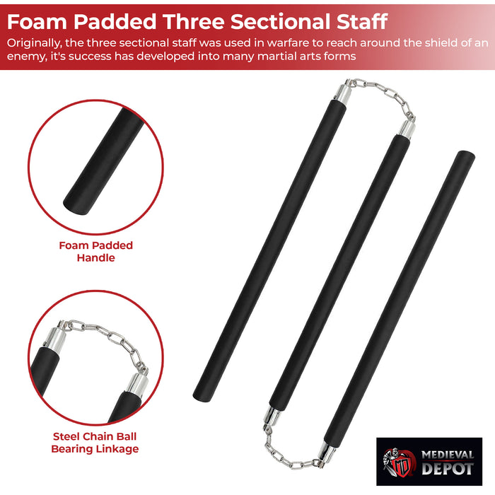Foam Padded Three Sectional Staff Sansetsukon Black