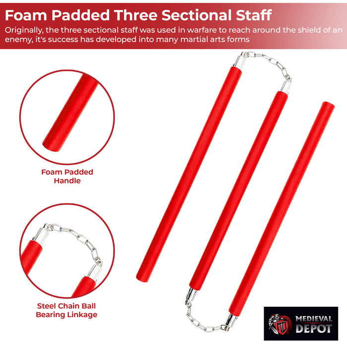 Foam Padded Three Sectional Staff Sansetsukon Red