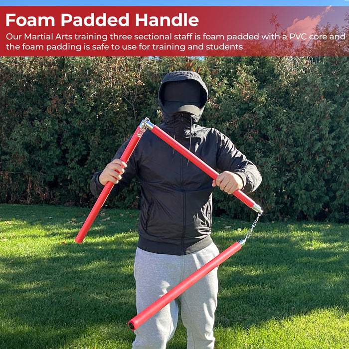 Foam Padded Three Sectional Staff Sansetsukon Red