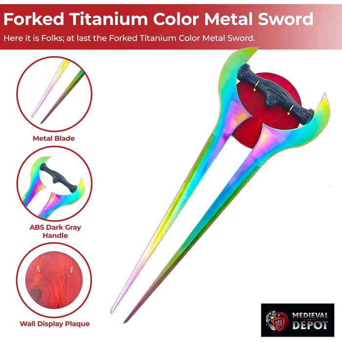 Forked Titanium Color Metal Sword