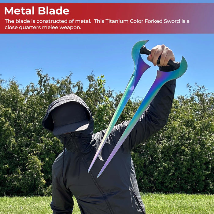 Forked Titanium Color Metal Sword