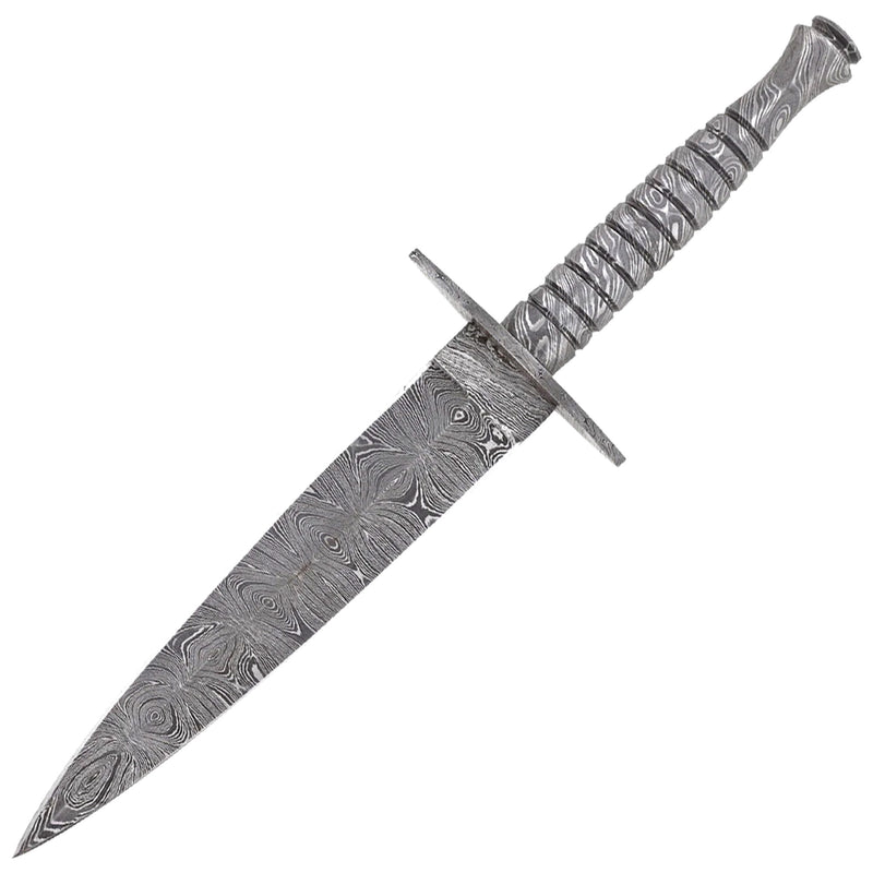 Full Damascus Steel Commando Knife with Leather Sheath