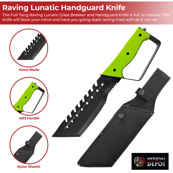 Full Tang Raving Lunatic Glass Breaker and Handguard Knife