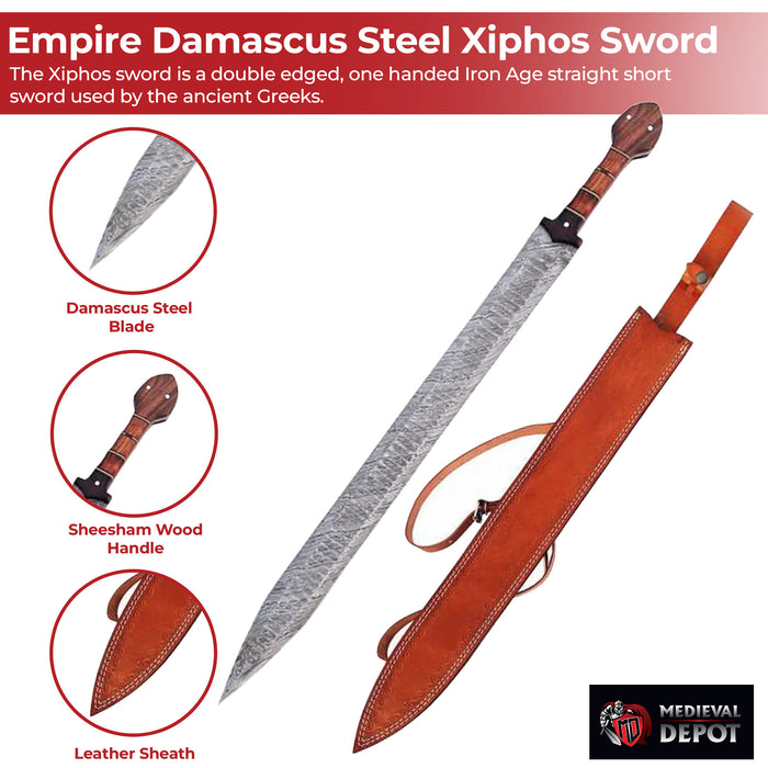Grecian Empire Damascus Steel Xiphos Sword