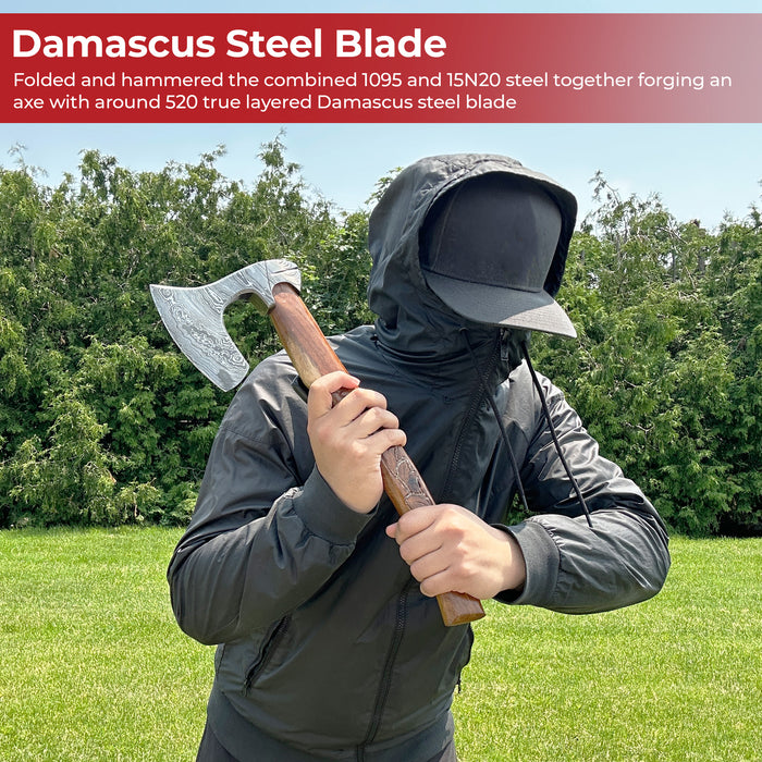 Guiscard Hand Forged Bearded Damascus Outdoor Steel Axe