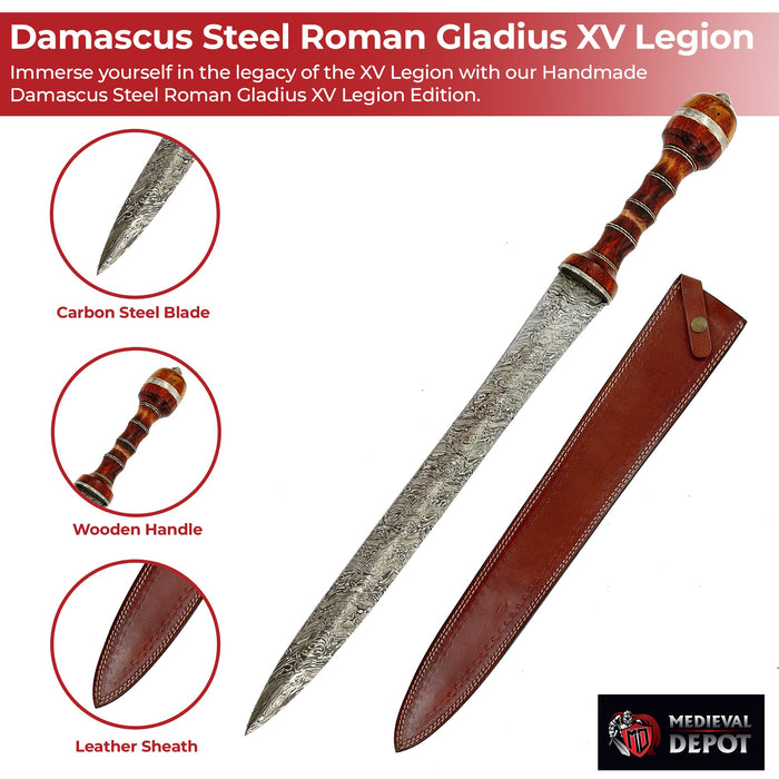 Handmade Damascus Steel Roman Gladius XV Legion Edition