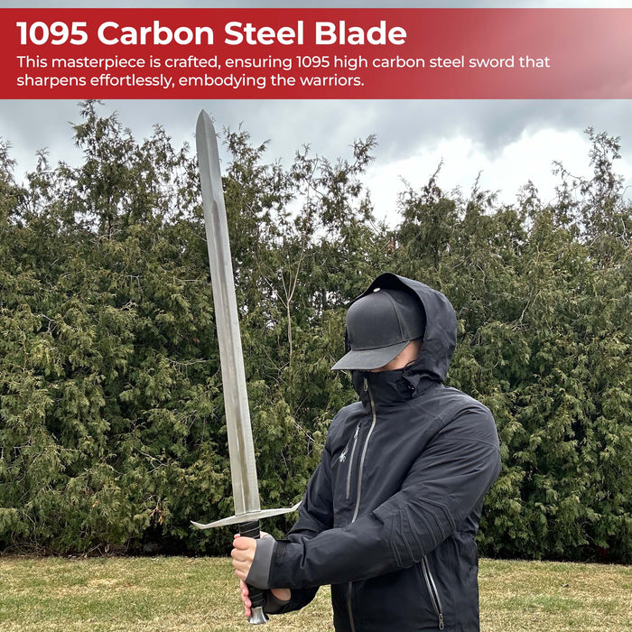Hellion Rising 1095 High Carbon Medieval Sword with Black Leather Wrap Handle