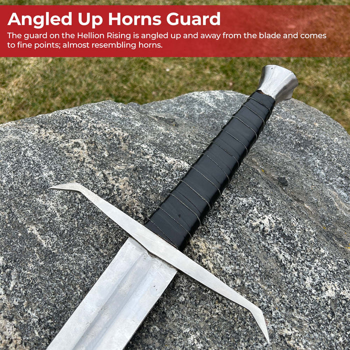 Hellion Rising 1095 High Carbon Medieval Sword with Black Leather Wrap Handle