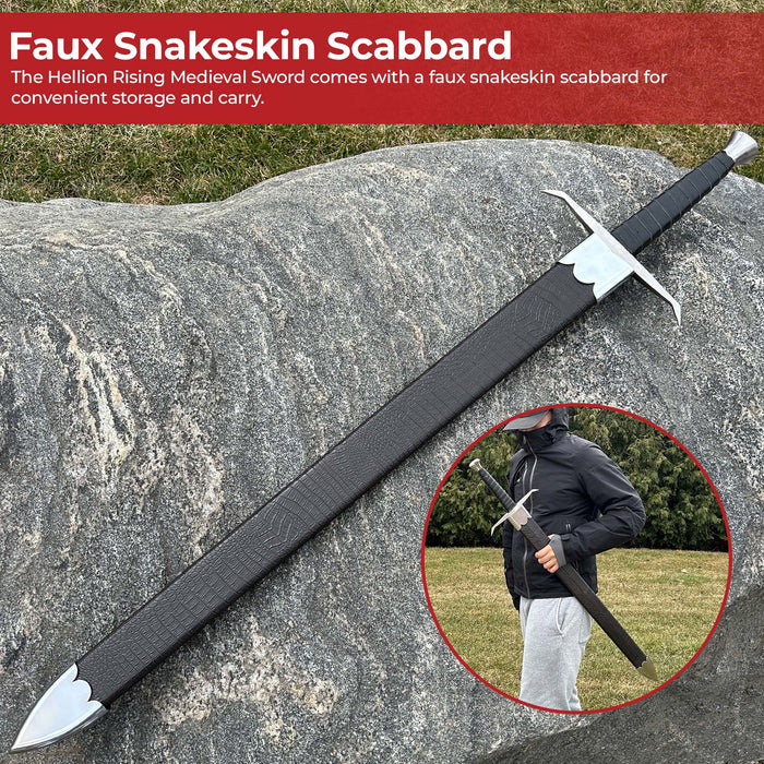 Hellion Rising 1095 High Carbon Medieval Sword with Black Leather Wrap Handle