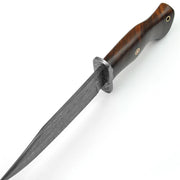 Damascus Hunting Knife Rosewood Handle with Tooled Leather Sheath 