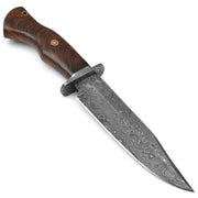 Damascus Hunting Knife Rosewood Handle with Tooled Leather Sheath 