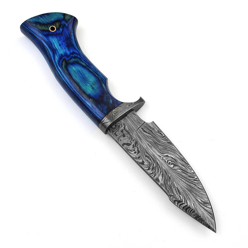 Cerulean Blaze Feather Damascus Hunting Knife 