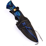Cerulean Blaze Feather Damascus Hunting Knife 