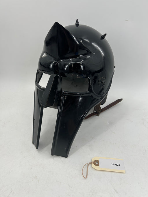 Roman Gladiator Helmet – Black 18 Gauge Steel with Crested Crown and Face Guard