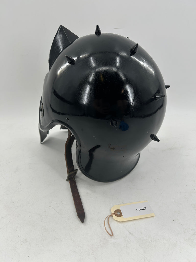 Roman Gladiator Helmet – Black 18 Gauge Steel with Crested Crown and Face Guard
