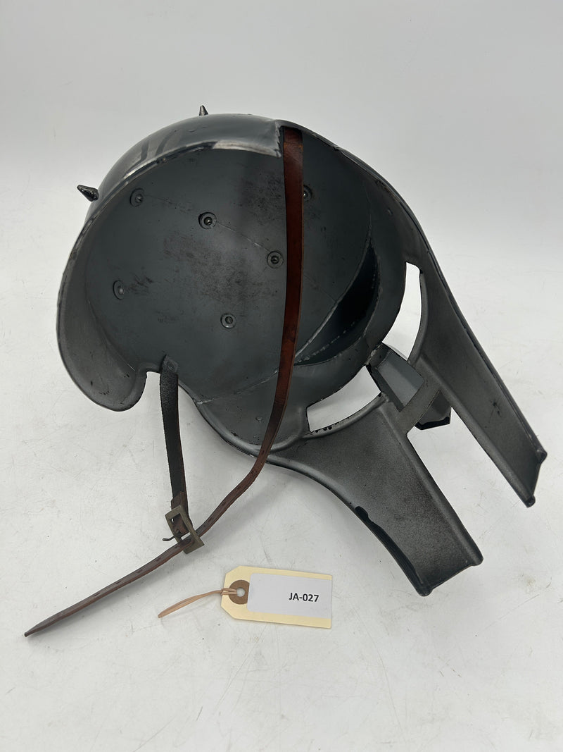 Roman Gladiator Helmet – Black 18 Gauge Steel with Crested Crown and Face Guard