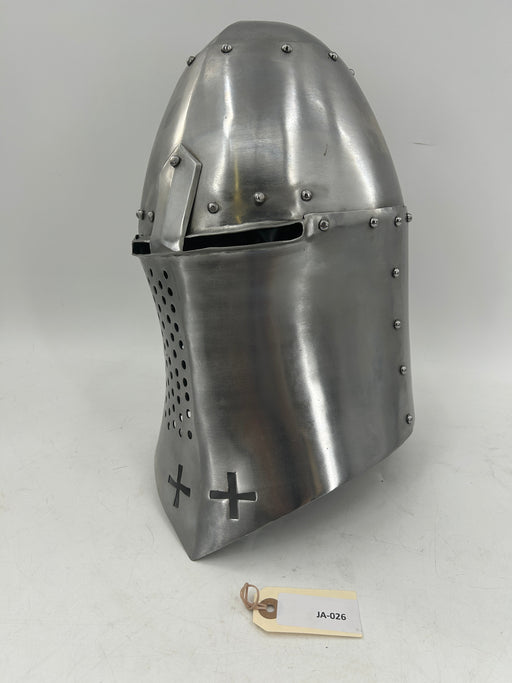 Spoleto-Style Visored Bascinet – 16 Gauge Steel with Templar Cross Cutouts 