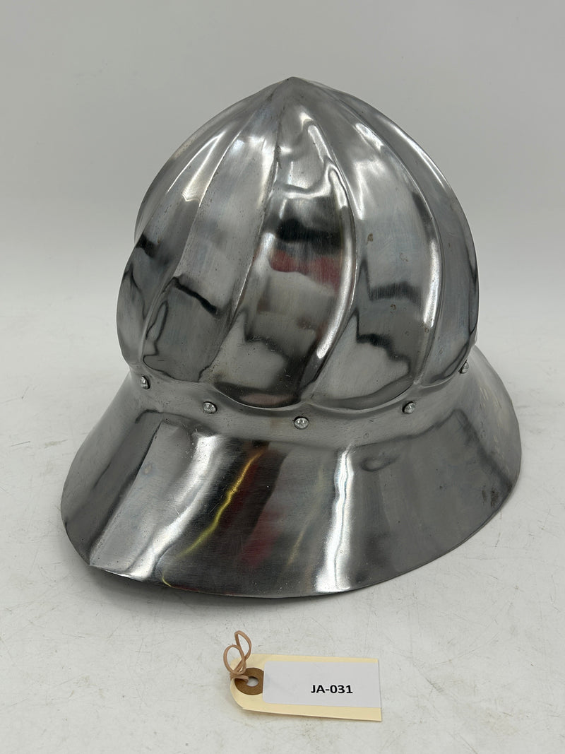 Burgundian Fluted Kettle Hat – 15th Century War Hat with Spiral Fluting and Cotton Liner
