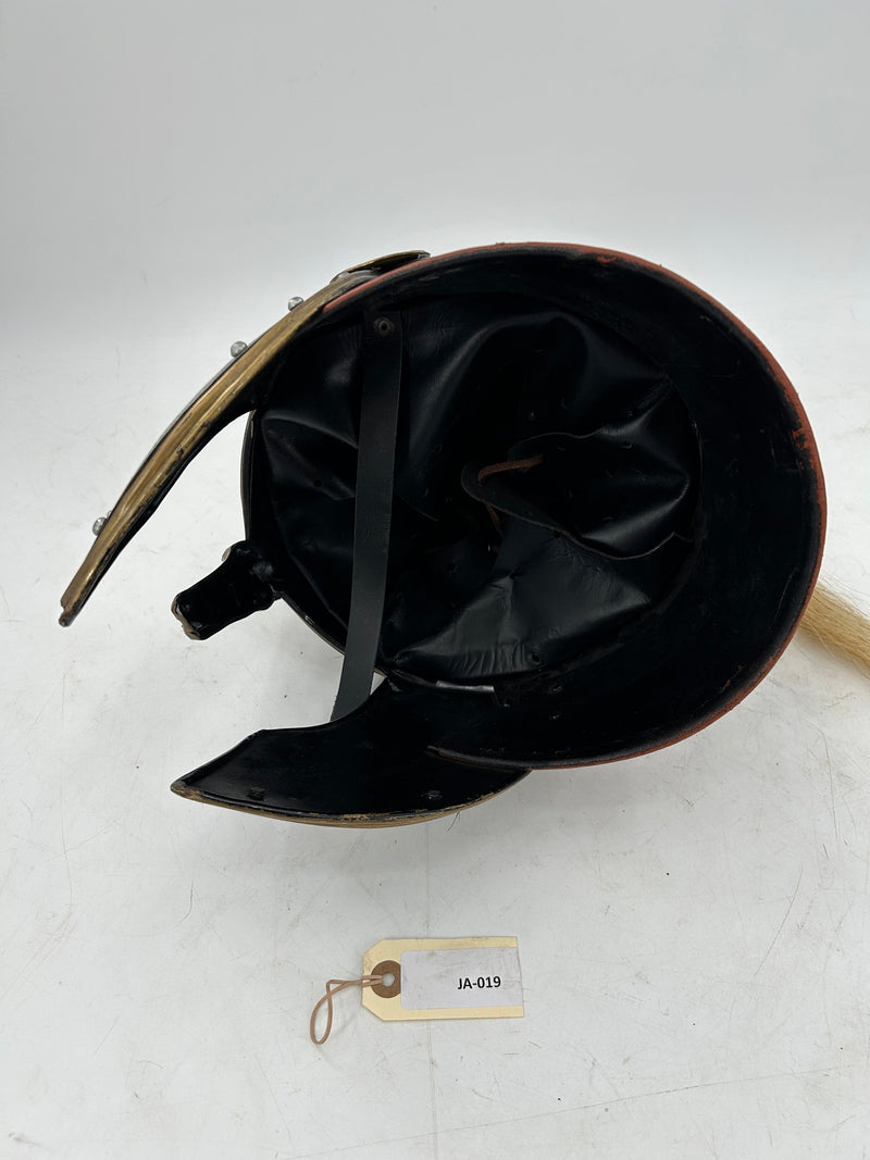Anglo-Saxon Rider Helmet– 16 Gauge Carbon Steel with Brass Adornments and Horse Hair Plume