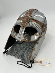 Beowulf Spectacle Helmet – 18 Gauge Steel with Chainmail Hood and Copper Accents