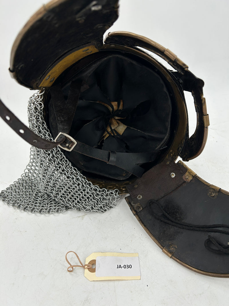 Beowulf Spectacle Helmet – 18 Gauge Steel with Chainmail Hood and Copper Accents