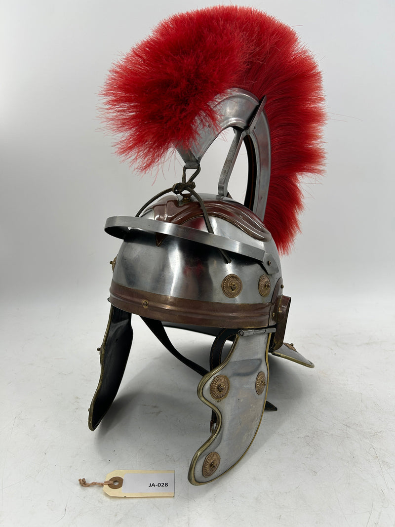Roman Centurion Helmet – 18 Gauge Steel with Brass Accents and Red Plume