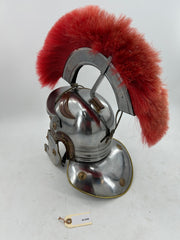 Roman Centurion Helmet – 18 Gauge Steel with Brass Accents and Red Plume