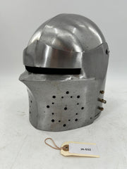 Sallet-Style Visored Helmet – 16 Gauge Steel with Raisable Visor and Brass Accents