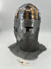 Visigoth Spectacle Helmet – 16 Gauge Steel with Celtic Engravings and Chainmail Hood